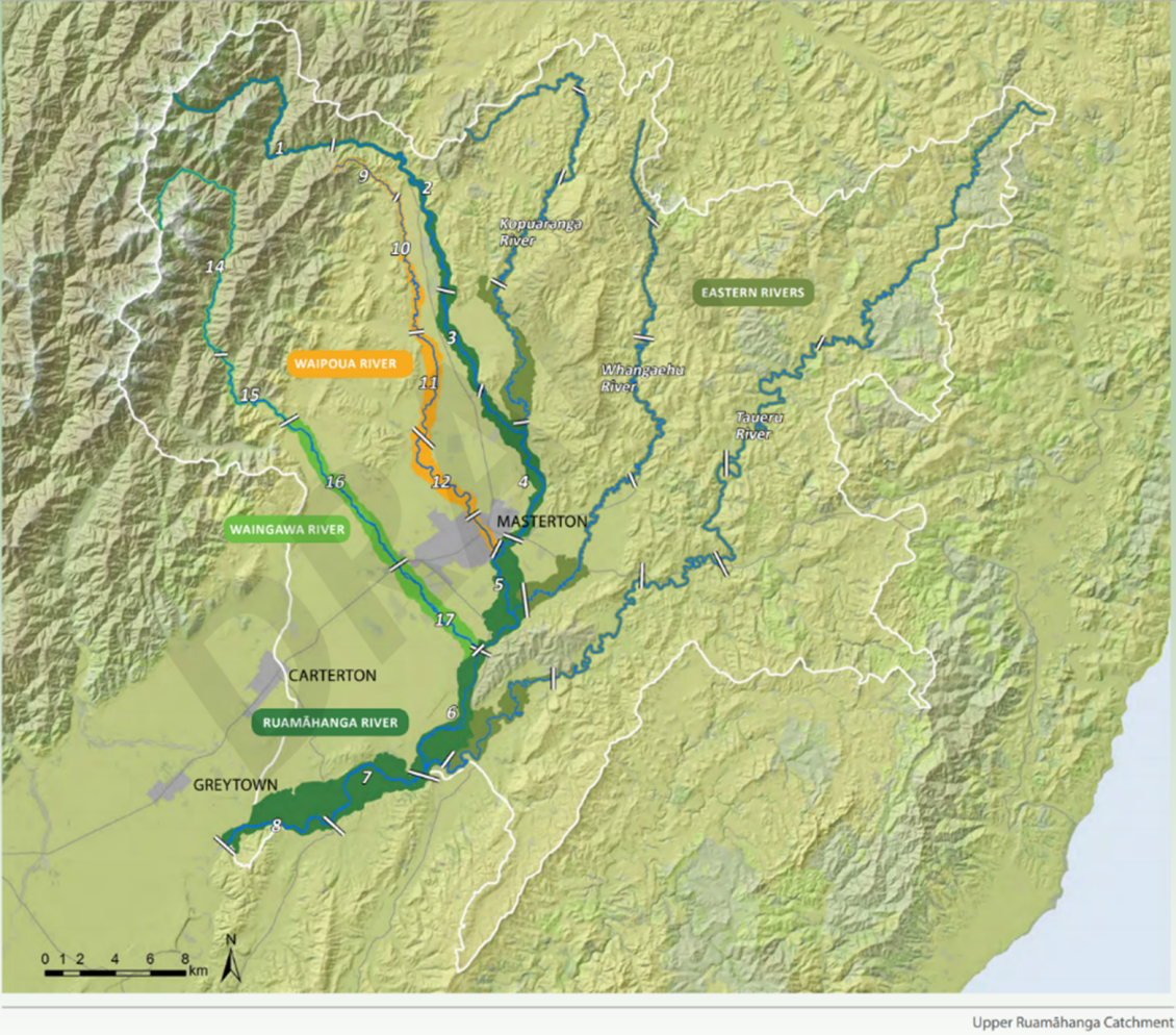 Map of Kopuaranga, Whangaehu and Taueru Rivers