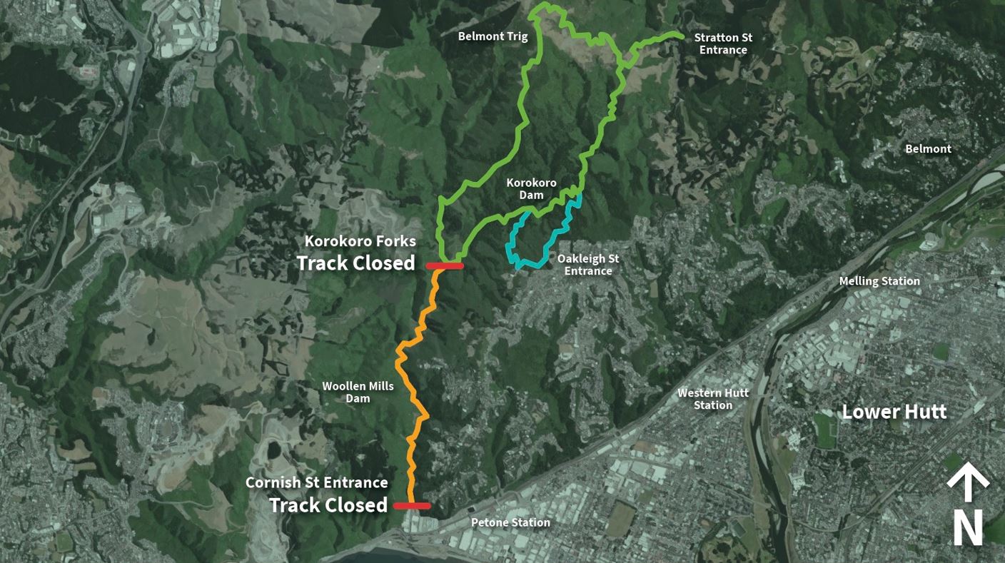 Map showing where the track closure is in Belmont Regional Park