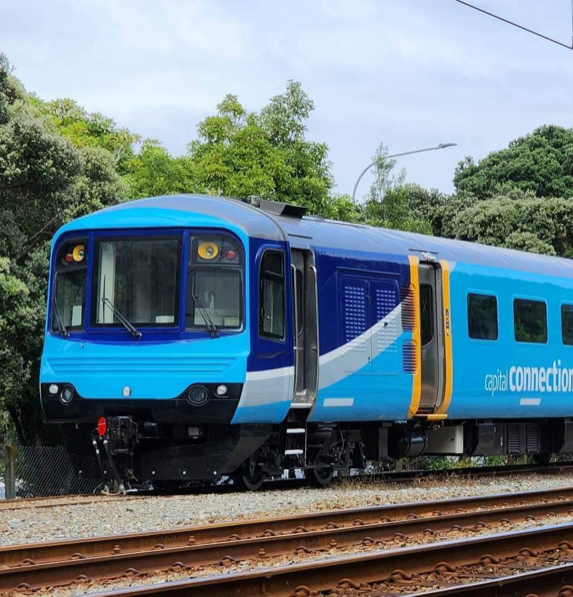 A blue Capital Connection train